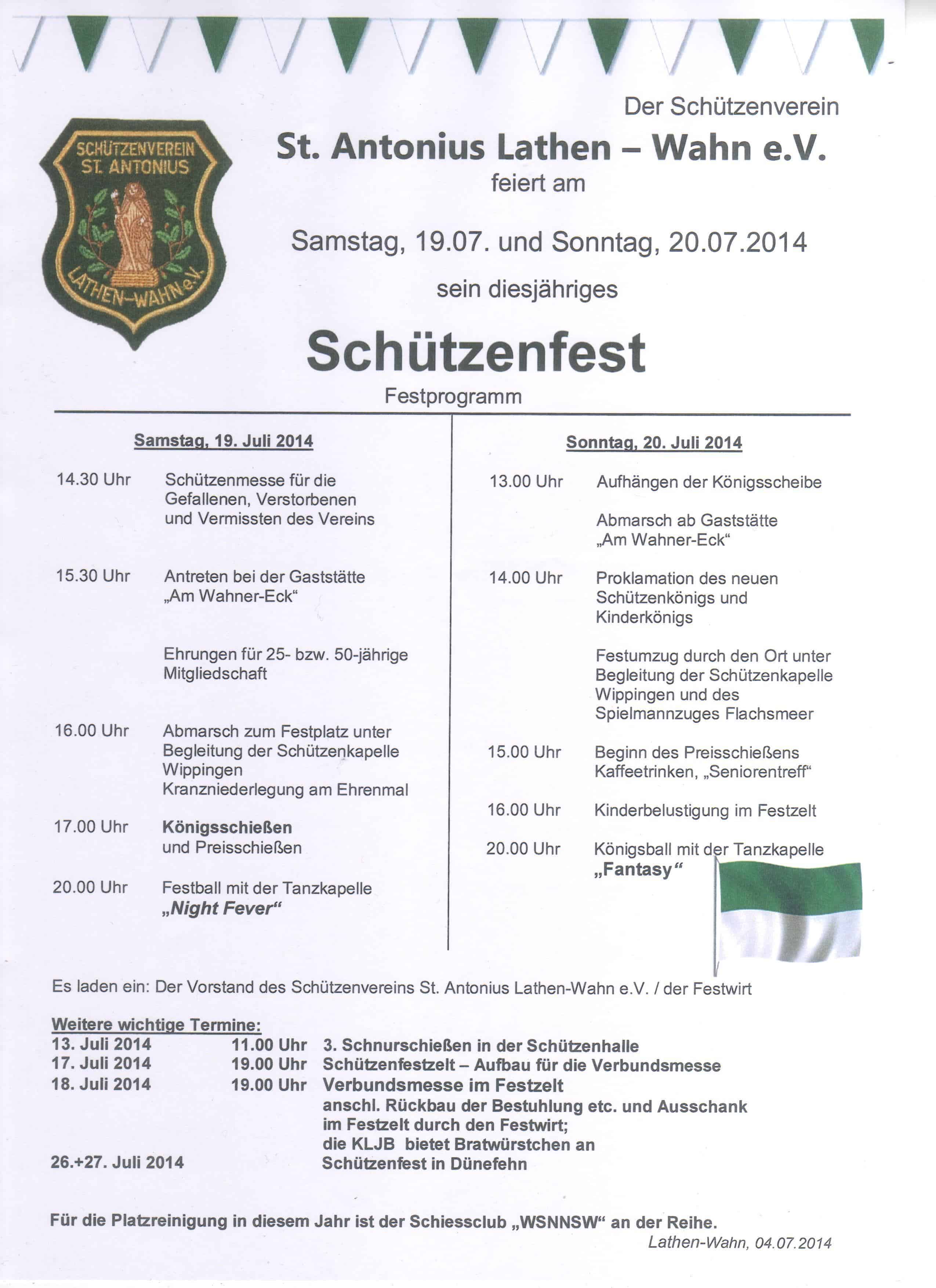 Einladung Schützenfest 2014
