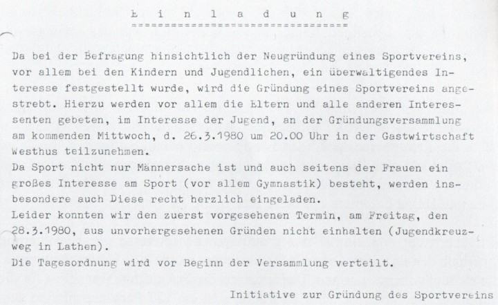 Handzettel mit der Einladung zur Gründung eines Sportvereins