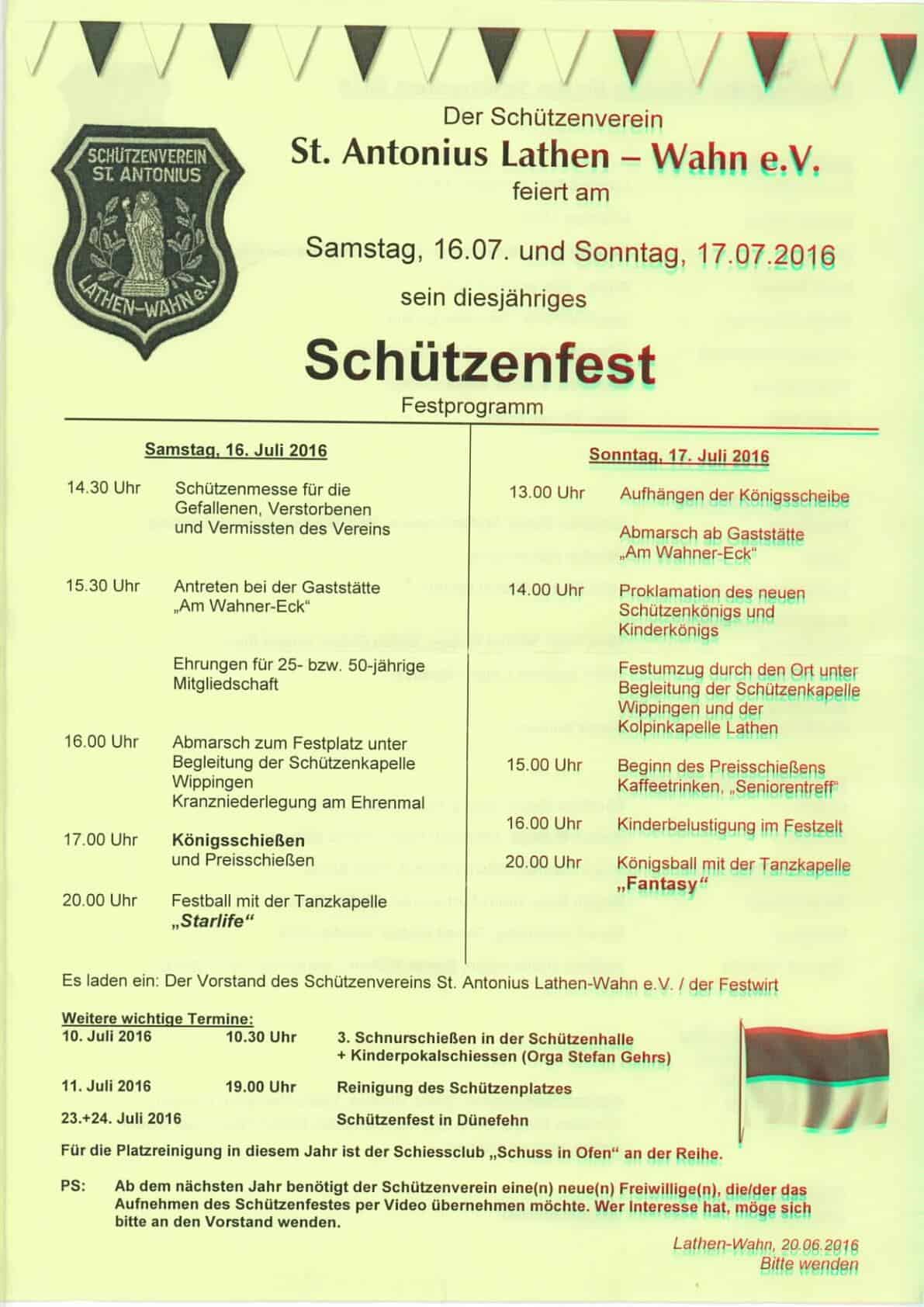 Festprogramm Schützenfest Lathen-Wahn